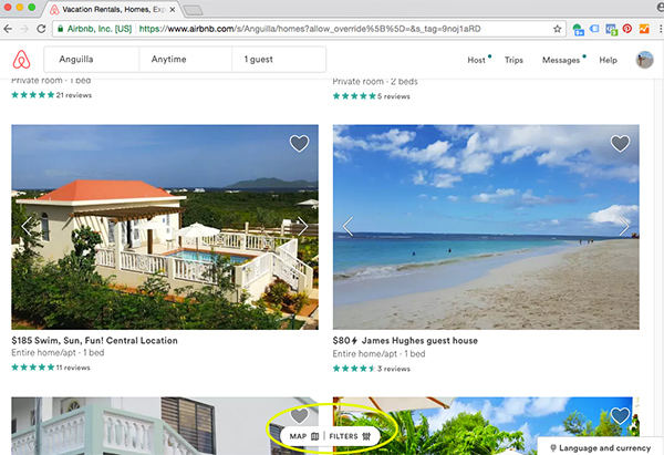 map and filter function on airbnb