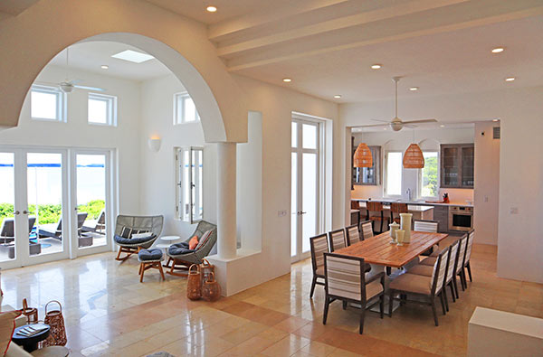 kitchen in background at Sky Villa, Long Bay Villas