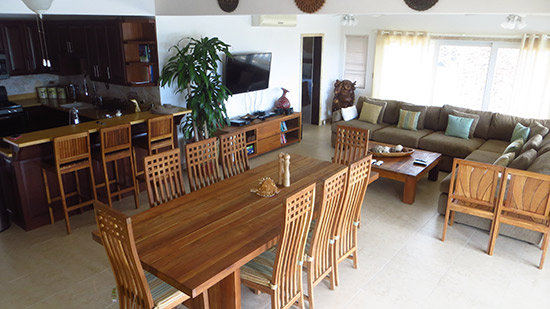 living and dining room inside kiki villa