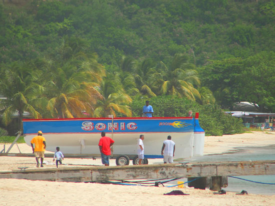 launching racing boat sonic in anguilla