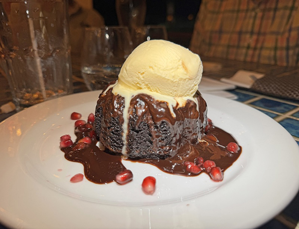 chocolate lava cake topped with ice-cream