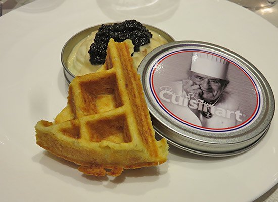 whipped potato with caviar and potato waffle at epicurea